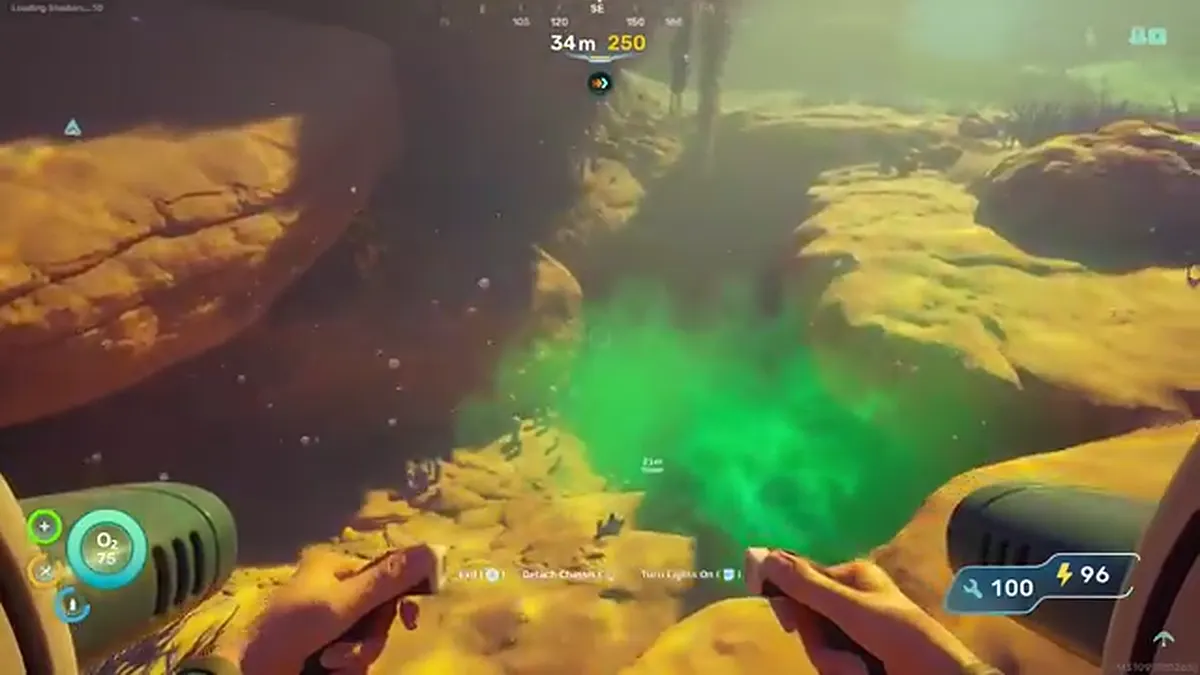 Subnautica 2 shallow-water route used for compass and beacon navigation